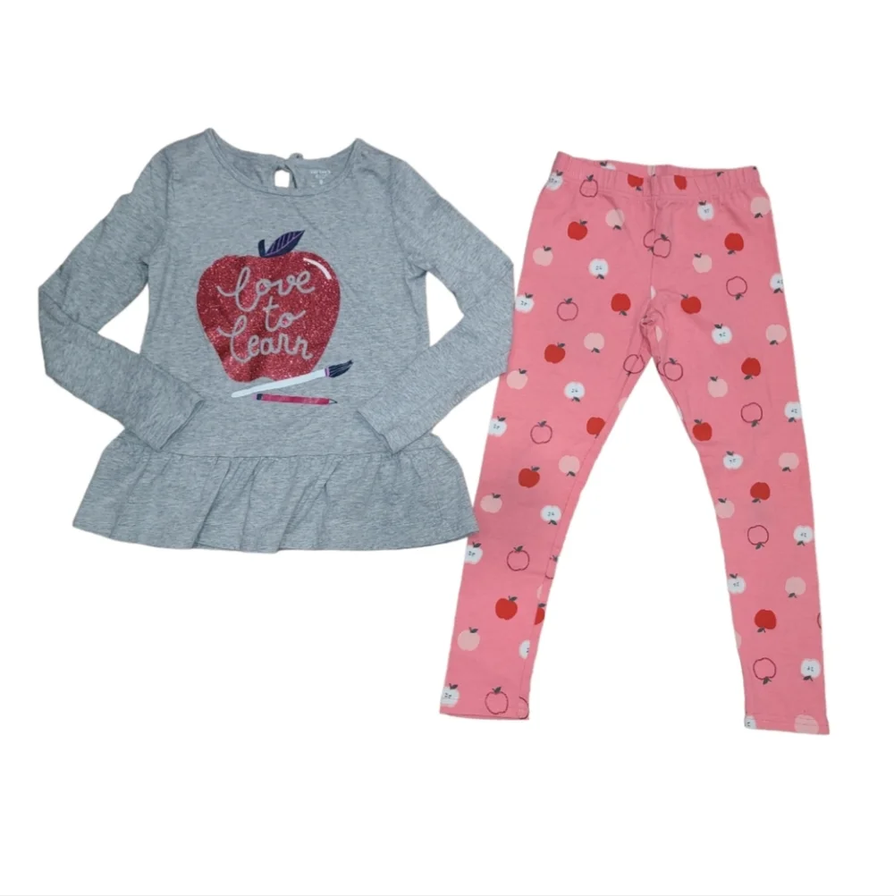 Adorable Apple Ruffle Top & Legging Set sz 8 - Picture 1 of 5